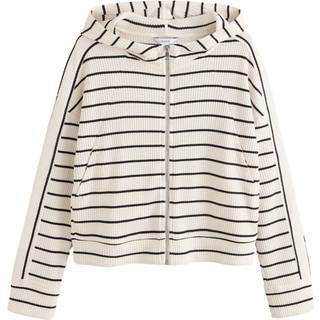 Next Black/White Stripe Back Graphic Textured Waffle Zip Through Jumper Hoodie