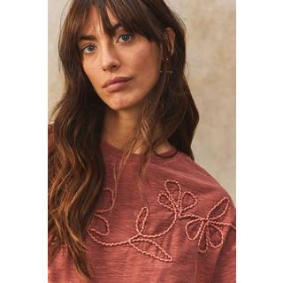 Next Rust Red 100% Cotton Tonal Corded Detail Short Sleeve Crew Neck T-Shirt