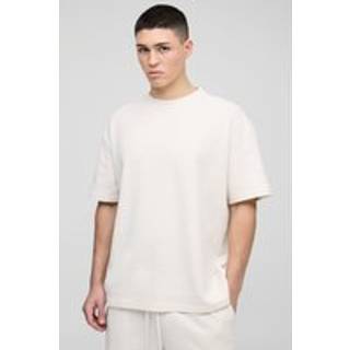 Mens Ecru Oversized Man Embroidered Waffle T-Shirt