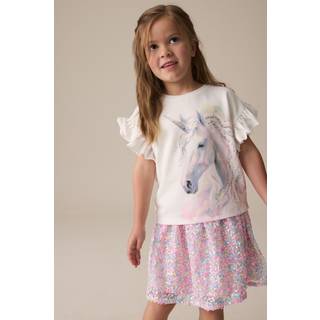 Next Pailletter Unicorn-t-shirt med flæseærmer (3-16år)6 år (116cm)