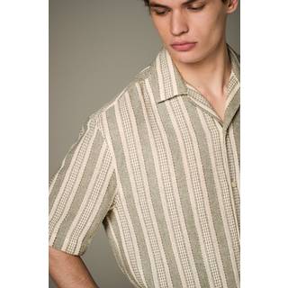 Next Green 100% Cotton Textured Stripe Short Sleeve Shirt