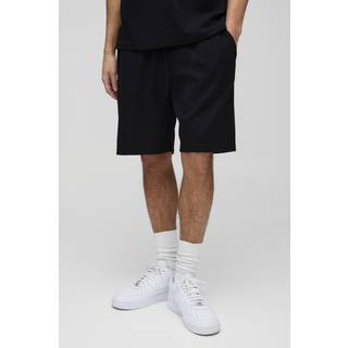 Mens Black Relaxed Man Embroidered Waffle Shorts