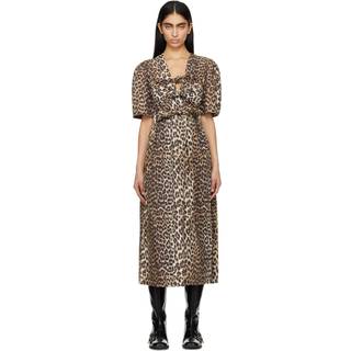 Ganni kjole - W0373 Printed Tie Strap Midi leopard