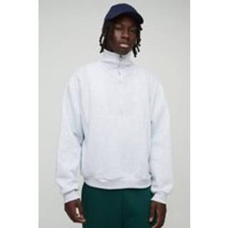 Mens Grey Marl Oversized Rib Detail Funnel Neck Sweatshirt