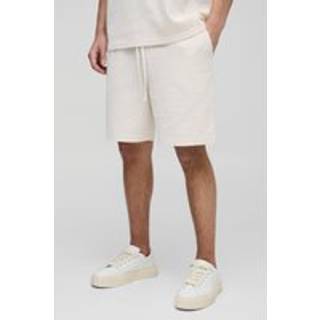 Mens Ecru Relaxed Man Embroidered Waffle Shorts
