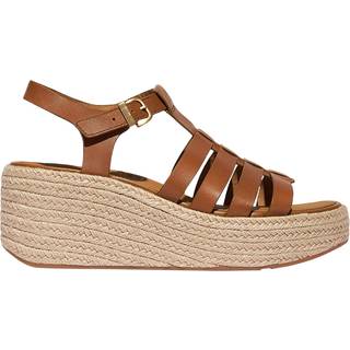 Fitfloptil kvinder. JF5-C15 Brune espadriller med kilehæl i læder i fiskerstil (39), 5-8 cm, Spænder, Casual