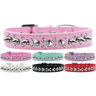 Dubbelkristall och silverspikar hundkrage vit storlek 16