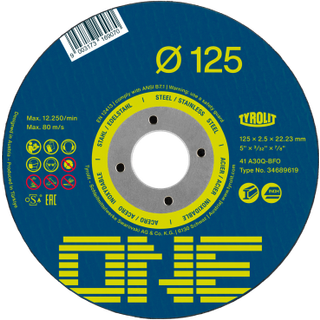 Tyrolit One skæreskive form 41 ø125×1 A60Q-BFO