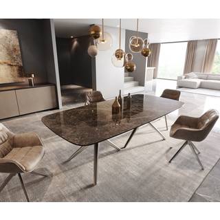 Esstisch Edge Boot 240x120 Keramik Laminam® Emperador Extra Lucidato Dunkelbraun Estelar rund Edelstahl