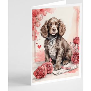 Caroline's Treasures DAC4587GCA7P Water Spaniel Valentine Roses lykønskningskortpakke med 8 blanke kort med konvolutter, lunefuld A7 Størrelse 5x
