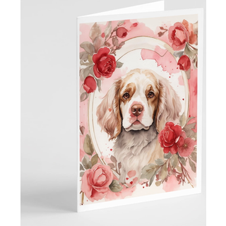 Caroline's Treasures DAC4410GCA7P Clumber Spaniel Valentine Roses lykønskningskort Pakke med 8 blanke kort med konvolutter, finurlig A7 Størrelse