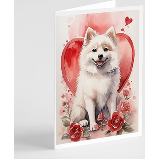 Caroline's Treasures DAC4338GCA7P American Eskimo Valentine Roses lykønskningskort Pakke med 8 blanke kort med konvolutter, finurlig A7 Størrelse