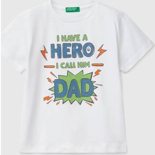 Benetton Drenge Yngre Trykt 100% Bomuld Hvid T-shirt3 - 4 år (98 - 104cm)