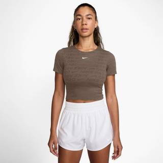 Nike Pro Dri-FIT Jacquard-croptop med korte ærmer til kvinder - brun - S (EU 36-38)