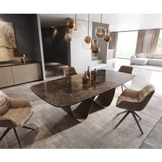 Esstisch Edge Boot 240x120 Keramik Laminam® Emperador Extra Lucidato Dunkelbraun Infinity Metall Effektfinish Titan
