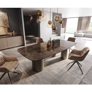 Esstisch Edge Boot 240x120 Keramik Laminam® Emperador Extra Lucidato Dunkelbraun Troa Metall Effektfinish Titan