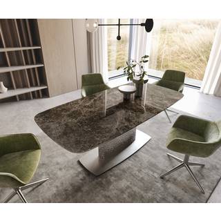 Esstisch Edge Boot 200x100 Keramik Laminam® Emperador Extra Lucidato Dunkelbraun Wave Edelstahl
