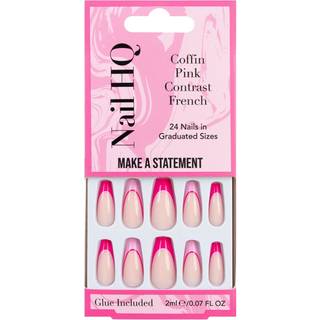 Nail HQ Coffin Pink Contrast French kunstige negle Med lim 24 stk. - 24 stk.