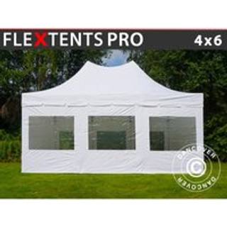 Foldetelt FleXtents Easy up pavillon PRO Peak Pagoda 4x6m Hvid, inkl. 8 sider