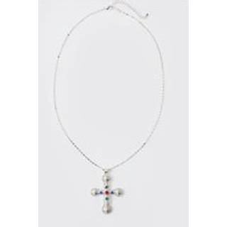 Mens Cross Pendant Necklace In Silver