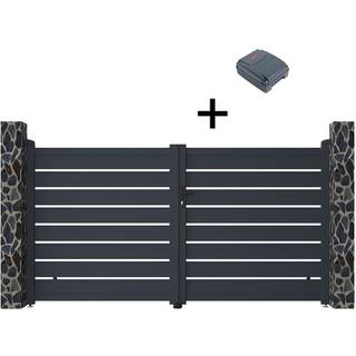 Elektrisk svingportport i aluminium aluminiumsstaket frack aluminium L305 x H166 cm antracitgrå - PRIMO