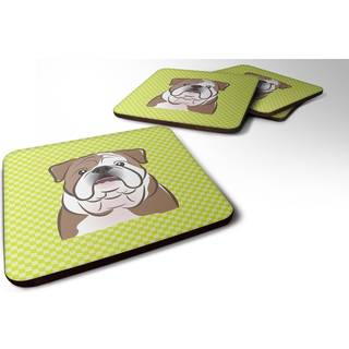 """" Caroline's Treasures BB1281FC Checkerboard Lime Green English Bulldog Foam Coaster (Sæt på 4) 3.5 """" ""H X 3,5"" """" ""W Multicolor"" ""