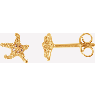 ByBiehl Starfish øreringe i guldfarvet metal med pink cubic zirkonia