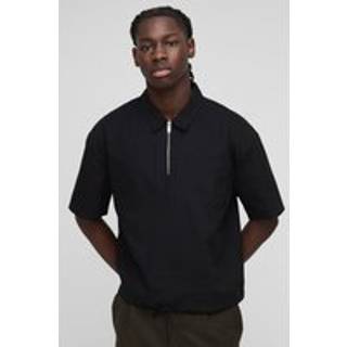 Mens Black Oversized Boxy Quarter Zip Short Sleeve Shirt