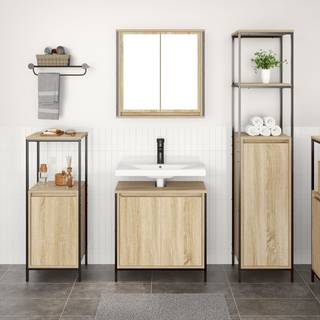 Badeværelsesmøbel sæt med hylde med dør 3 pcs Sonoma eg og Sort