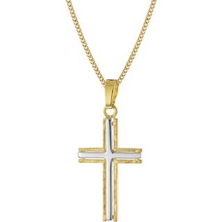 trendor 68490 Kreuz-Anhänger 585 Gold Bicolor mit goldplattierter Silberkette