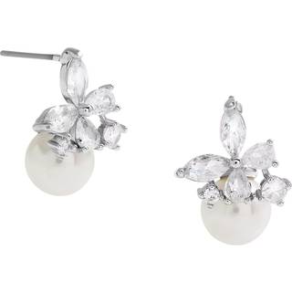 Jon Richard Jon Richard Silver Tone Cubic Zirconia Butterfly Pearl Earrings