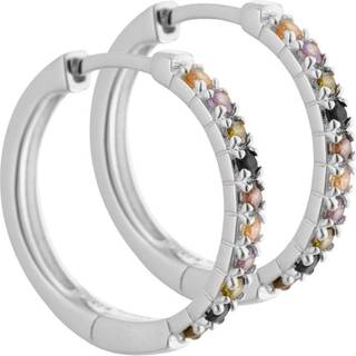 Vigga - 20 mm. creoler i sterling sølv med lilla, røg, sorte, champagne & oliven zirkonia