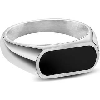 Orisun | Sølvfarvet Rustfri Stål Sort Onyx Signet Ring