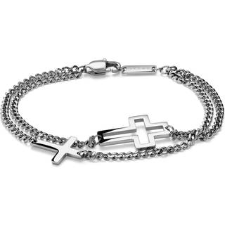 Unity | Sølvfarvet Rustfrit Stål Dobbelt Kæde Kors Armbånd