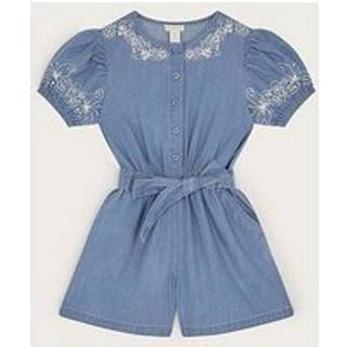 Monsoon Broderet Chambray Kortærmet 100% Bomuld Playsuit8 år ( 128 cm)