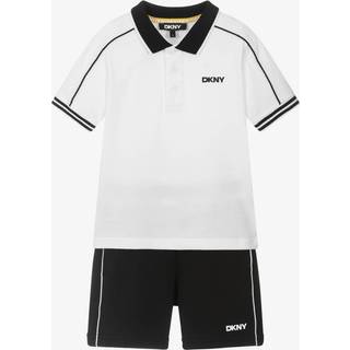 DKNYtil drenge. D62225 Sæt med polotrøje og shorts, hvid, sort (4Años= 102cm), Casual, Bomuld, Korte ærmer, børnetøj