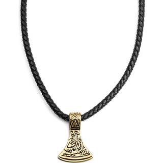 Sort Læderhalskæde med Guldfarvet Nordisk Økse