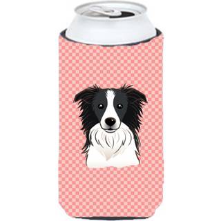Checkerboard Pink Border Collie Tall Boy Beverage Isulator Hugger BB1241TBC