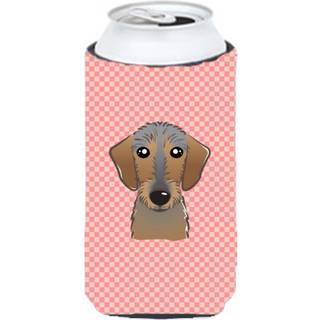 Checkerboard Pink Wirehaired Dachshund Tall Boy Beverage Isulator Hugger BB1233TBC