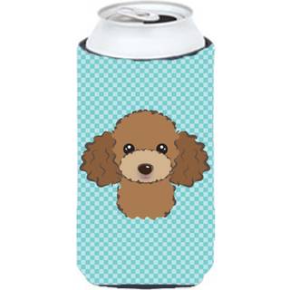 Checkerboard Blue Chocolate Brown Poodle Tall Boy Beverage Isulator Hugger BB1194TBC