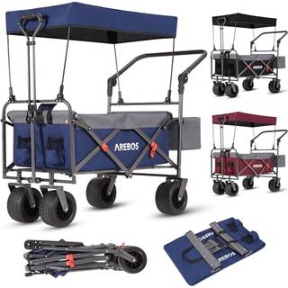 Arebos® Luksus trækvogn - sammenklappelig med tag,3-punkts sele,XXL taske,op til 100kg,offroad hjul