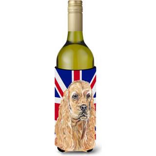 Buff Cocker Spaniel med Engish Union Jack British Flagg Wine Bottle Beverage Isulator Hugger SC9866Literk