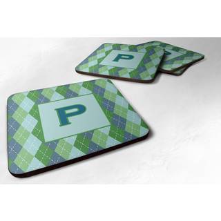 """"Caroline's Treasures CJ1020-PFC Monogram-Blue Argoyle Foam Coasters (s?t med 4) Startbogstav P 3,5"""""""" H x 3,5"""""""" B Multicolor""""