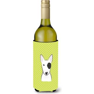 Checkerboard Lime Green Bull Terrier Wine Bottle Beverage Isulator Hugger BB1271Literk