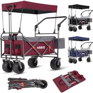 Arebos® Luksus trækvogn - sammenklappelig med tag,3-punkts sele,XXL taske,op til 100kg,offroad hjul