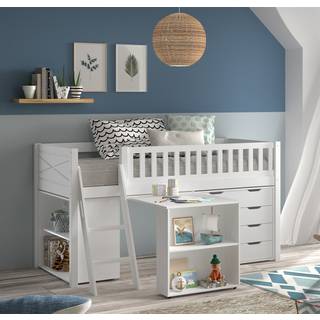 Halvhøj seng med skrivebord og opbevaring – Scott Sæt, hvid