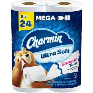 Charmin Ultra Soft toiletpapir - 6 mega-ruller (24 almindelige ruller), 2-lags, ekstra blødt og 2 gange mere absorberende