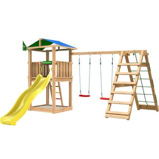 Jungle Gym Hut legetårn, komplet inkl. 2-Climb Module 220 og gul rutsjebane