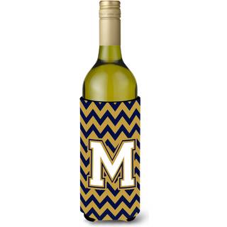 Brev M Chevron Navy Blue og Gold Wine Bottle Beverage Isulator Hugger CJ1057-Mliterk