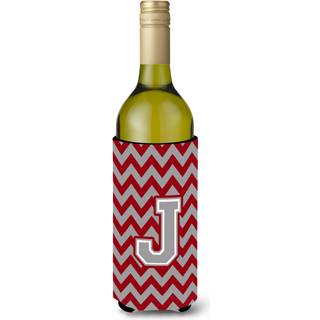 Brev J Chevron Crimson og Gray Wine Bottle Beverage Isulator Hugger CJ1043-Jliterk
